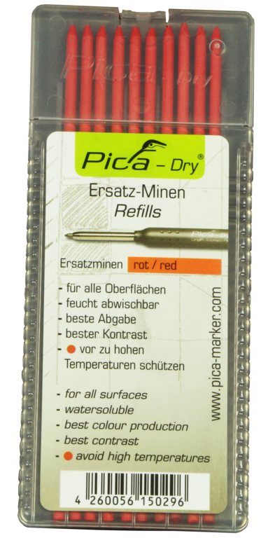 Pica Dry Ersatzminen Etui, wasserlöslich, 10 Minen rot