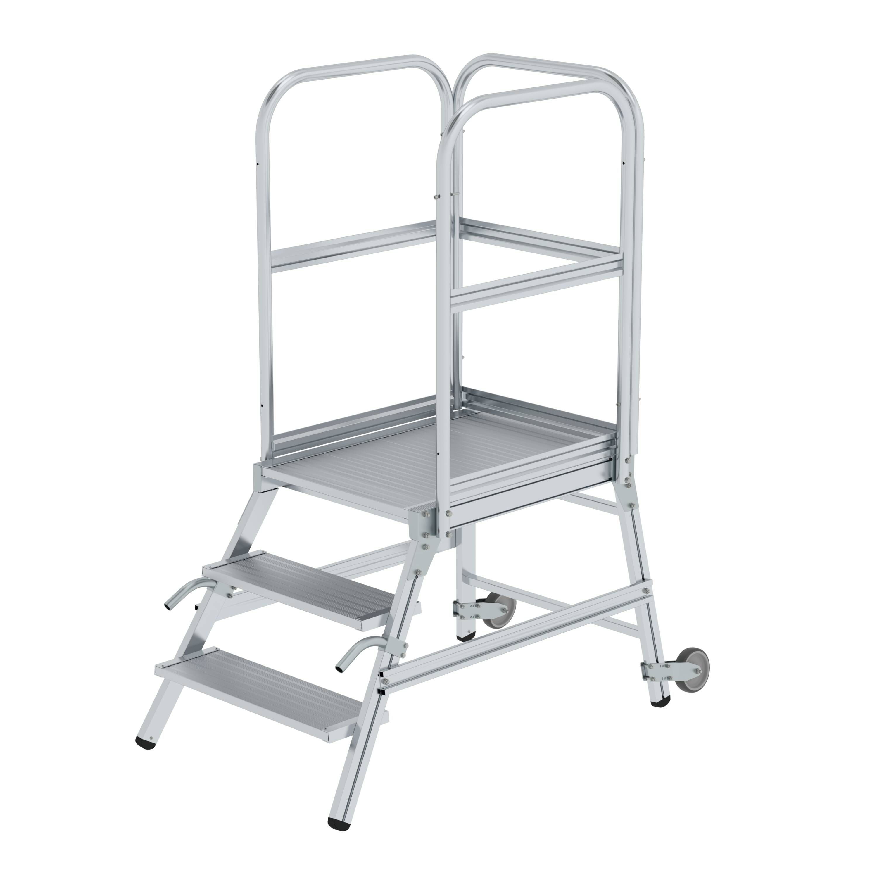 Podesttreppe einseitig begehbar mit Rollen +Griffen Aluminium geriffelt 3 Stufen 