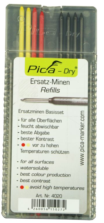 Pica Dry Ersatzminen Etui Basis-Set, wasser- strahlfest, 3x blau, 3x grün, 2x weiß