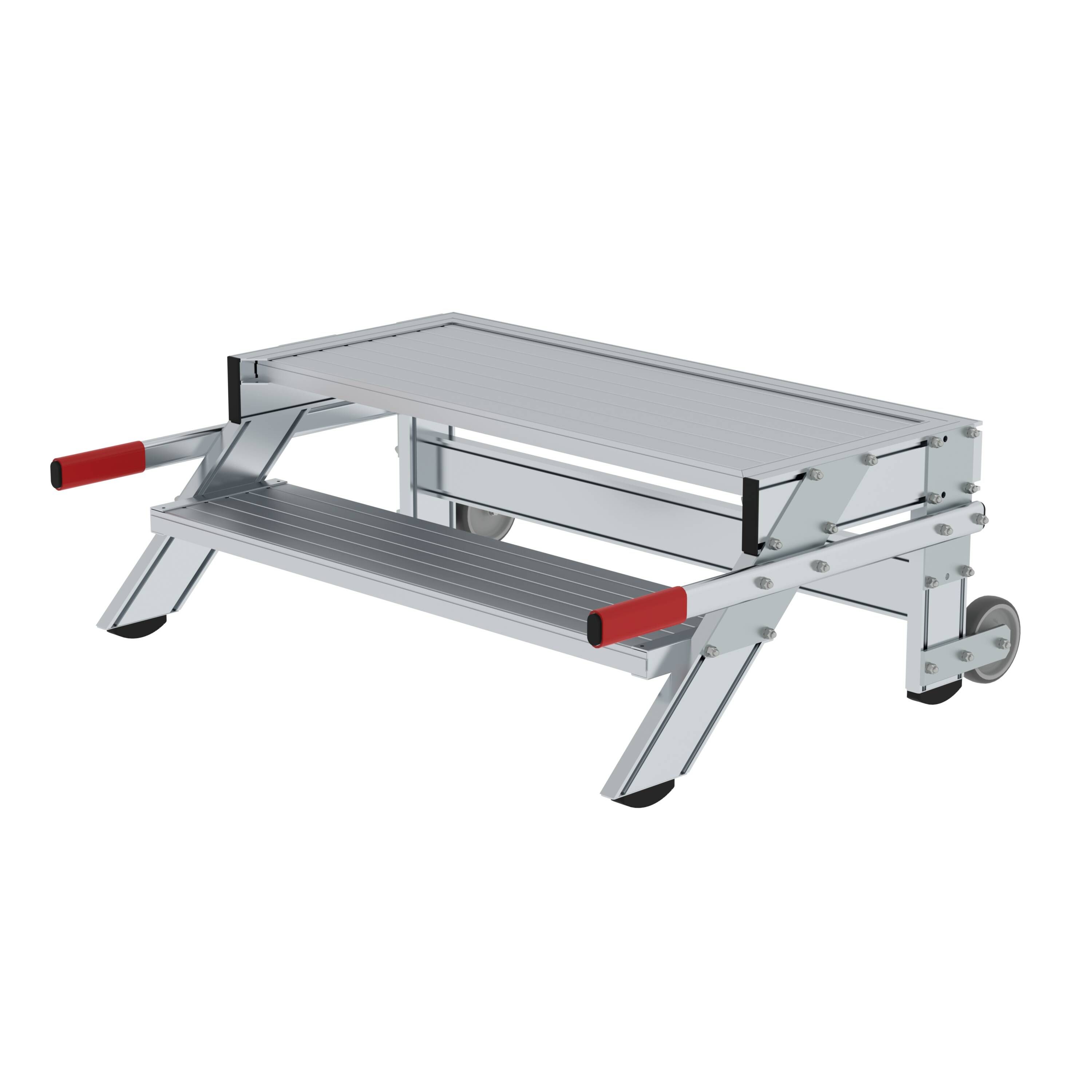 Arbeitspodest fahrbar, Stufenbreite 1000 mm, Aluminium geriffelt 2 Stufen Arbeitshöhe bis ca. 