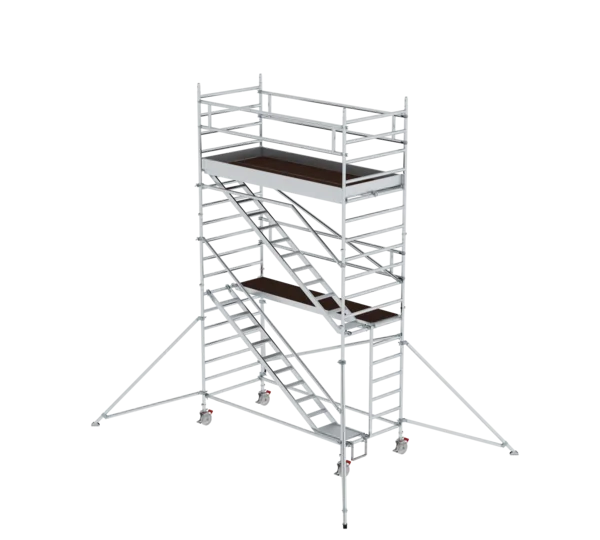 Rollgerüst 1,35 x 3,0 m mit Schrägaufstiegen & Ausleger Plattformhöhe 4,35 m  Rollgerüst 1,35 x 3,0 m mit Schrägaufstiegen & Ausleger Plattformhöhe 4,35 m