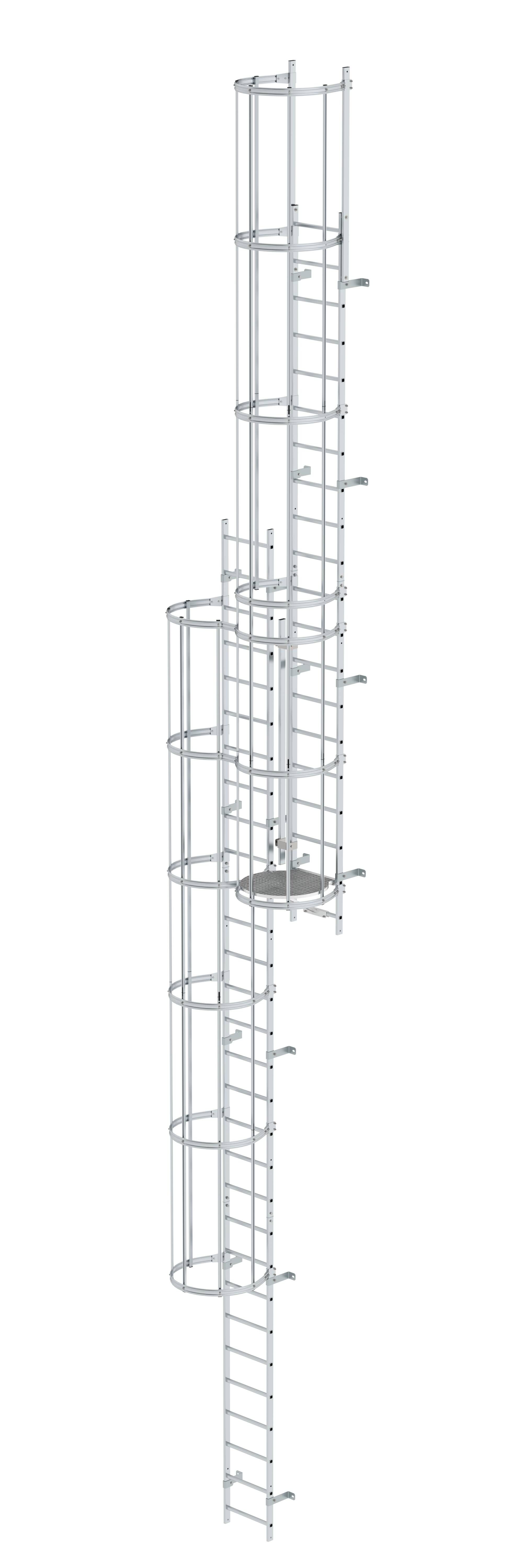 Mehrzügige Steigleiter mit Rückenschutz (Maschinen) Aluminium blank 12,12m 