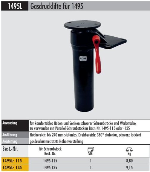 Höhenverstellgerät 1495 L - 135  für Schraubstock