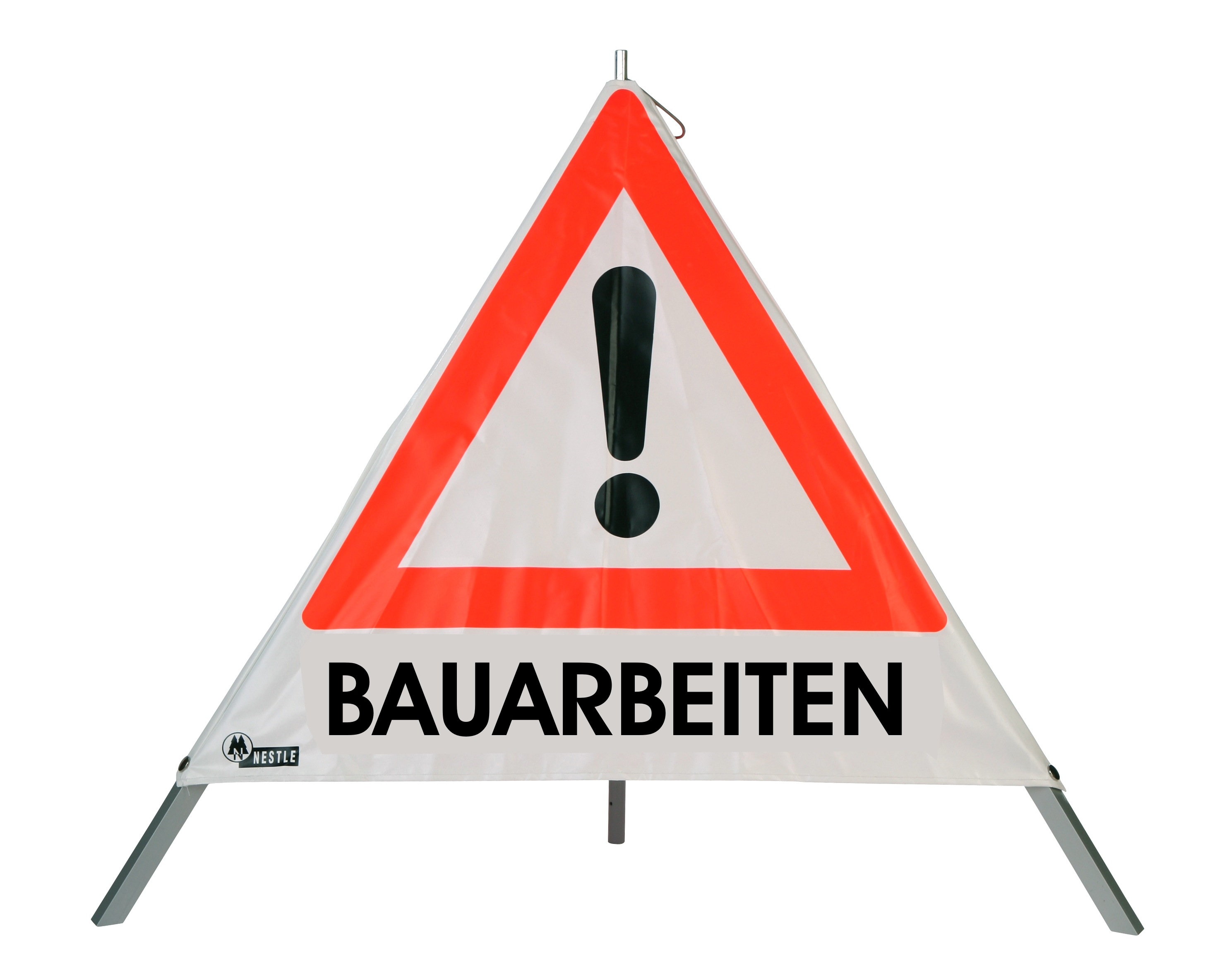 NESTLE Warnpyramide 70cm WAPY 70, schweres Gest. mit Federmech. Folie weiß, Ausrufezeichen VZ101 