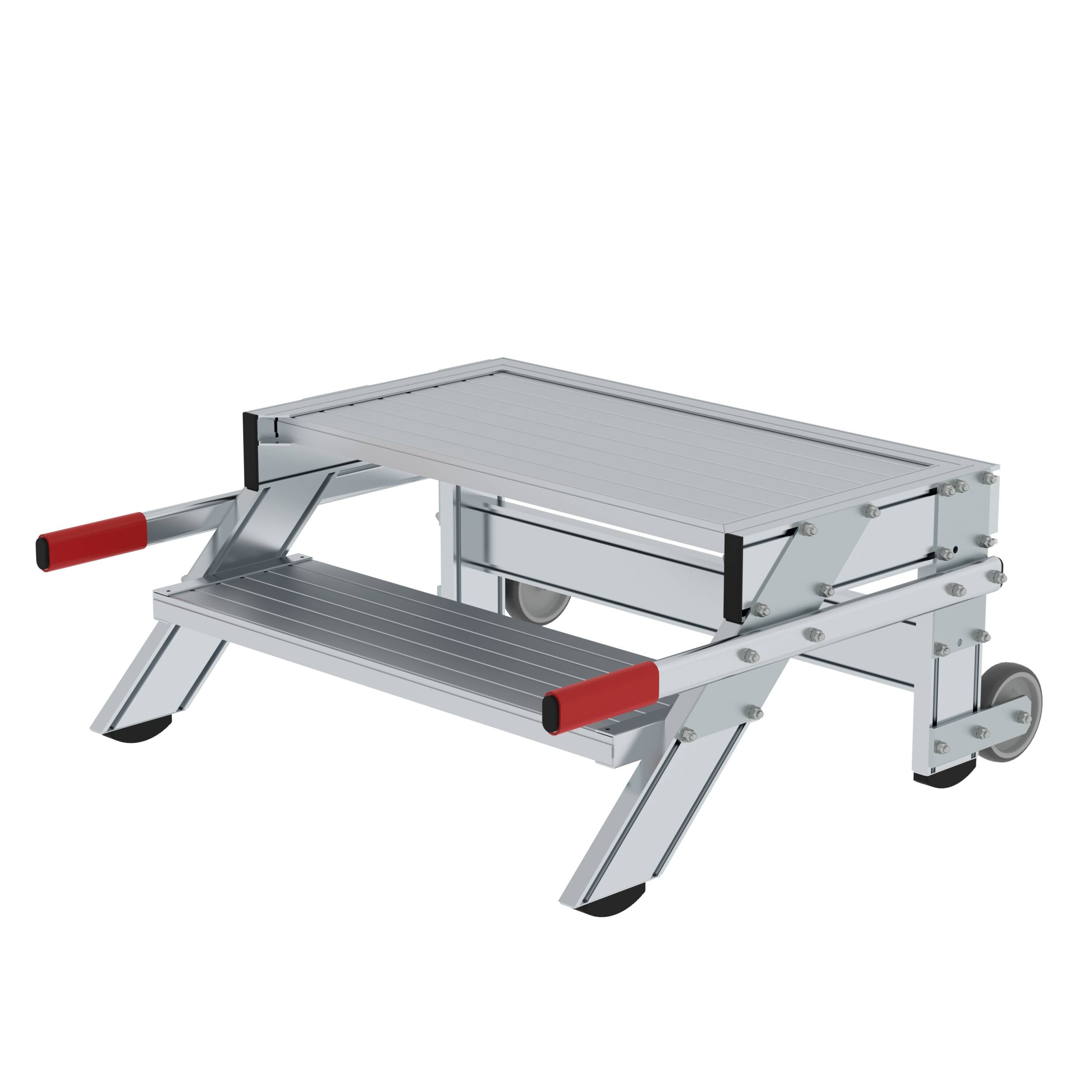 Arbeitspodest fahrbar, Stufenbreite 800 mm, Aluminium geriffelt 2 Stufen Arbeitshöhe bis ca. 