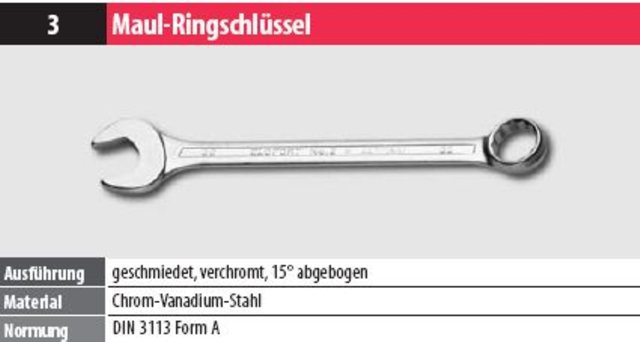 Maul - Ringschlüssel 15° gebogen geschmiedet, verchromt