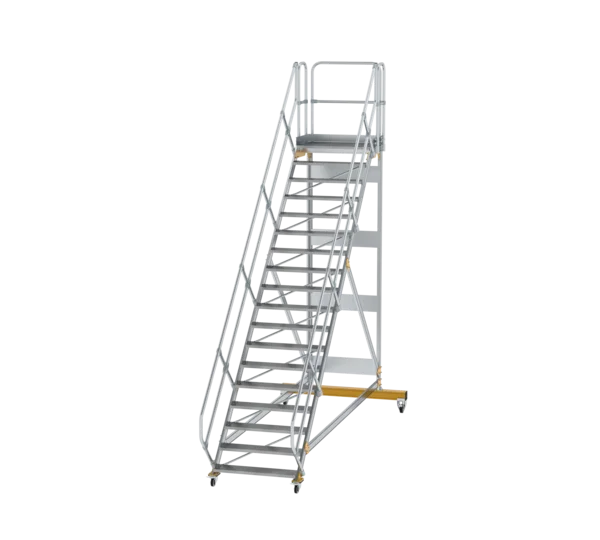 Plattformtreppe 45° fahrbar Stufenbreite 1000mm 18 Stufen Aluminium geriffelt 