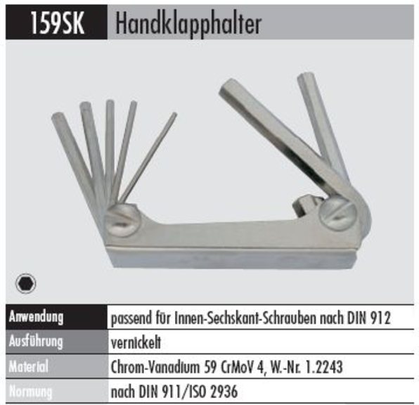 Handklapphalter - 159 SK-2     2,5-10MM Winkelschraubendreher  für Innen-Sechskant-Schrauben
