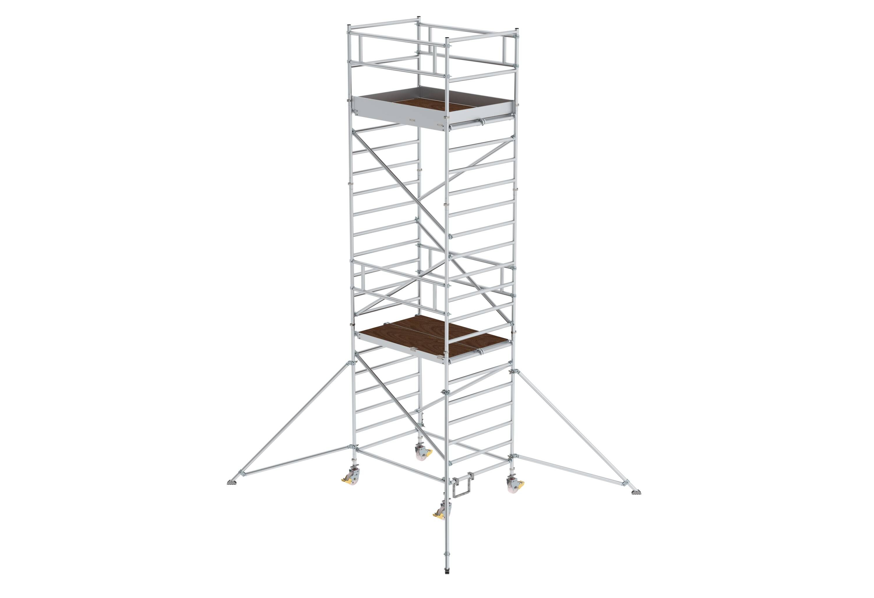 Rollgerüst 1,35 x 1,80 m mit Ausleger & Doppel-Plattform Plattformhöhe 5,35 m Gerüsthöhe ca. m 6,35, Arbeitshöhe bis ca. m 7,40 , Gerüstgröße 1,35 m x 1,80 m 