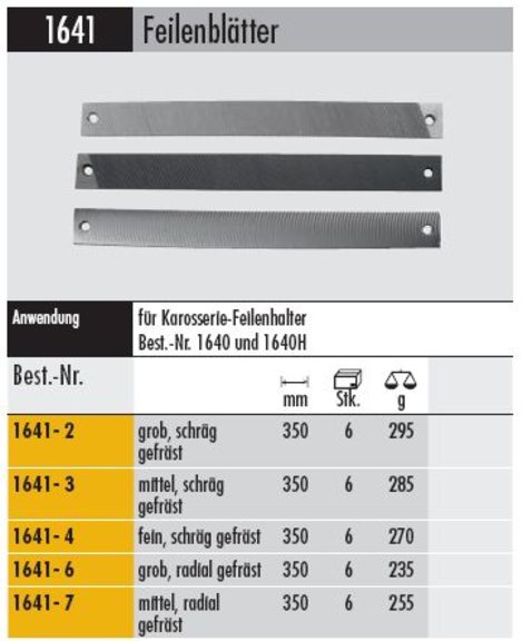 Feilenblatt 1641- 6, grob, radial gefräst, Länge: 350  mm 235 g, VPE 6 Stück
