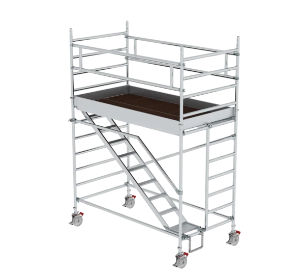 Rollgerüst 1,35 x 2,45 m mit Schrägaufstiegen Plattformhöhe 2,35 m  Rollgerüst 1,35 x 2,45 m mit Schrägaufstiegen Plattformhöhe 2,35 m