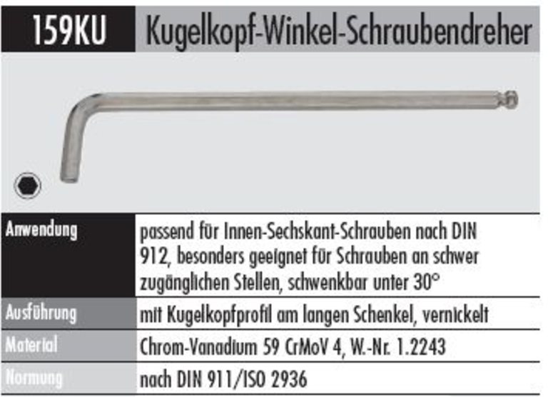 Kugelkopf-Winkel-Schraubendreher für Innen-Sechskant-Schrauben