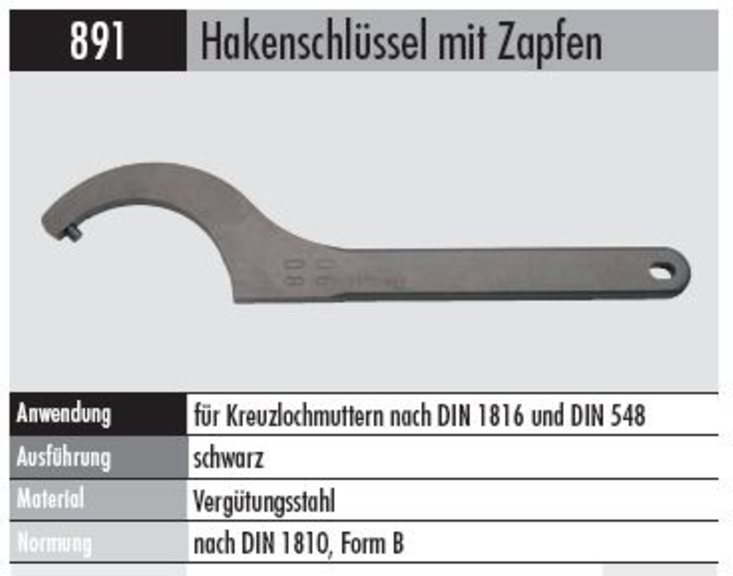 Hakenschlüssel mit Zapfen - 891B 40- 42  für Kreuzlochmuttern