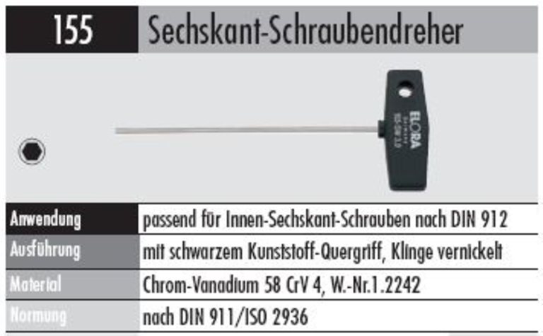 Schraubendreher 155-6  X150 mm  6K. mit Kunststoff-Quergriff