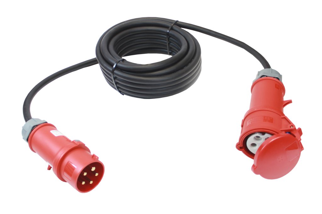 Verlängerungskabel, CEE 32 A, 5-polig, schwarz 10 m, H07RN-F 5G4, Phasenwendestecker Verlängerungskabel, CEE 32 A, 5-polig, schwarz 10 m, H07RN-F 5G4, Phasenwendestecker