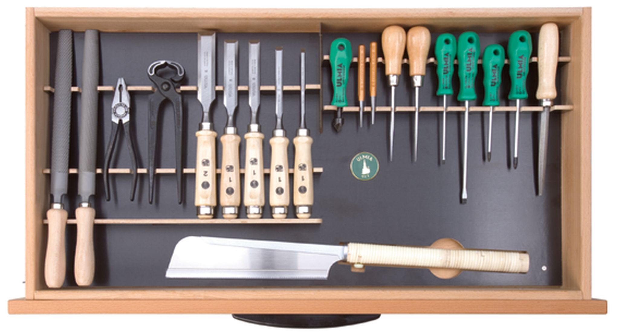 Ulmia Werkzeugsatz 313 mit Halterungen für Unterbauschrank ohne Unterbauschrank