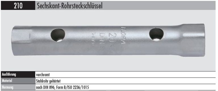 Rohrsteckschlüssel sechskant  210 21X23 mm verchromt