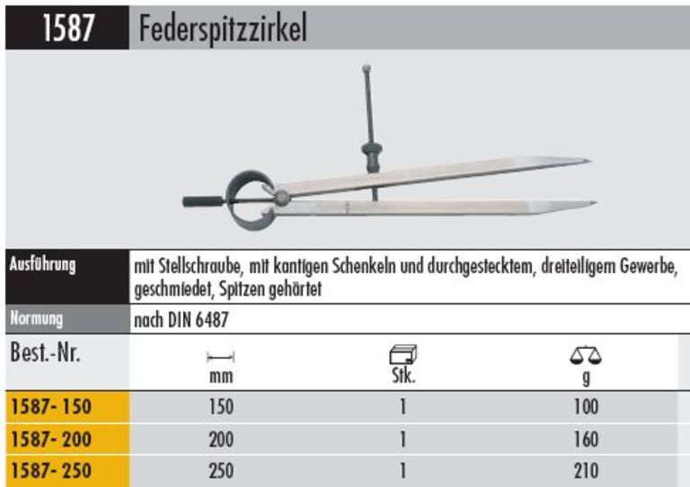 Federspitzzirkel 1587 - 150    nach DIN 1687