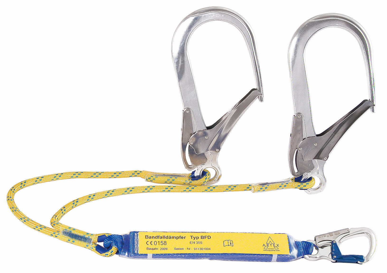 Verbindungsmittel Bandfalldämpfer Y-Ausführung EN 354 / EN 355 mit Karabiner AXK 10/FS 110, Länge: 1,5 m, Gewicht 2,0 kg 