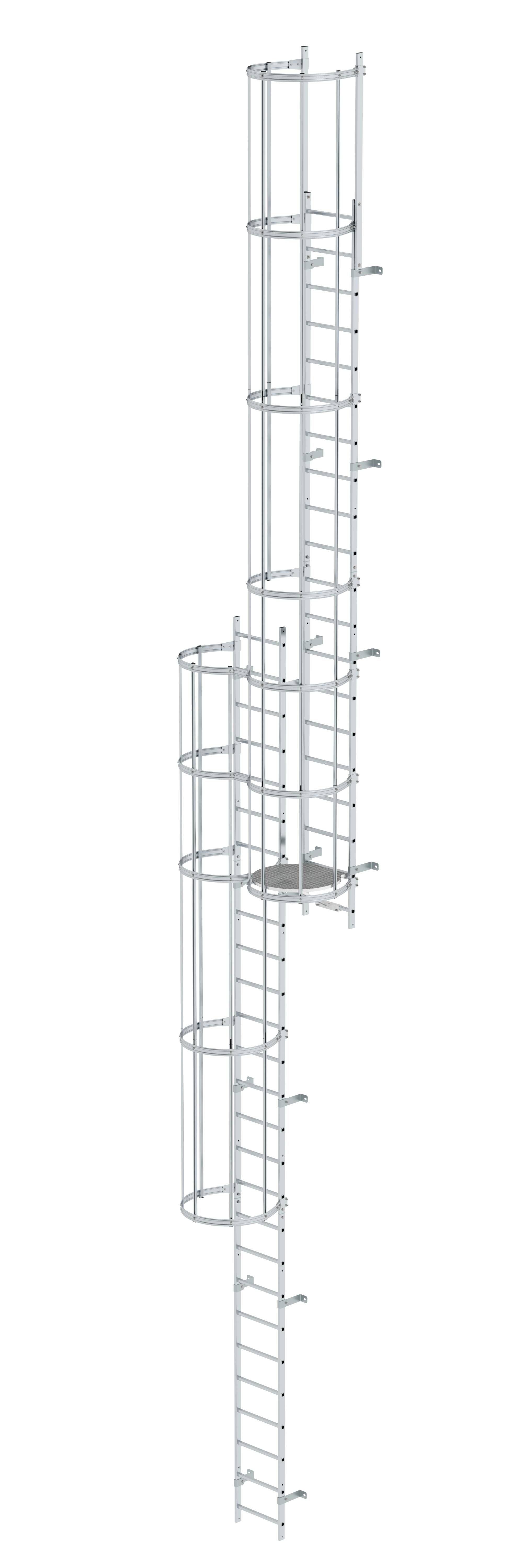Mehrzügige Steigleiter mit Rückenschutz (Notleiter) Aluminium blank 12,12m 