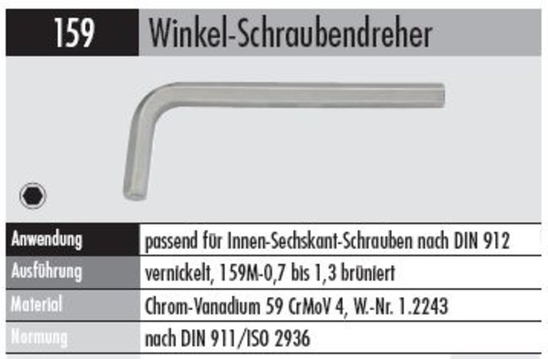 Winkelschraubendreher 159- 3/4  AF  für Innen-Sechskant-Schrauben