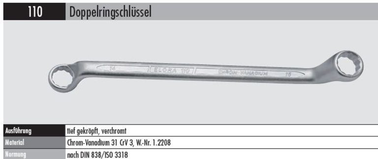 Ringschlüssel - 110 7X8       m tief gekröpft, verchromt