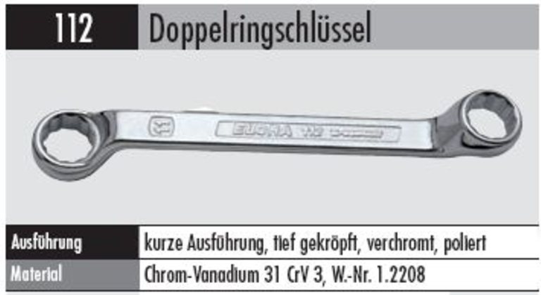 Doppelringschlüssel- 112 16X17     mm kurze Ausführung, tief gekröpft