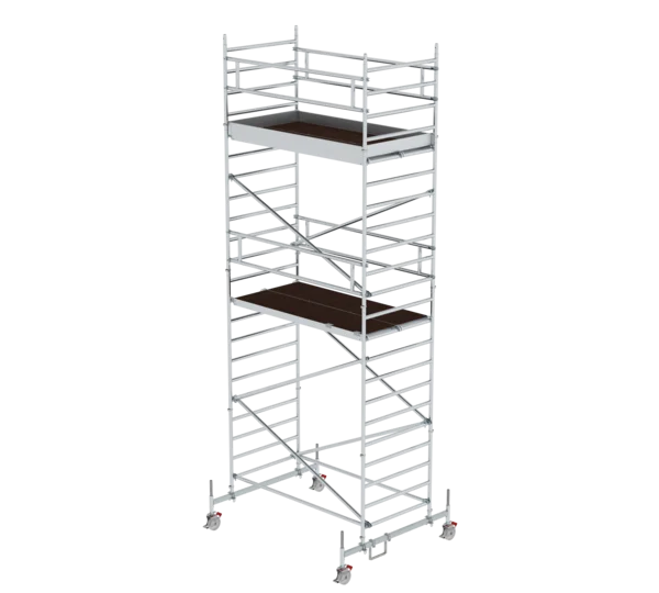 Rollgerüst 1,35 x 2,45 m mit Fahrbalken & Doppel-Plattform Plattformhöhe 5,45 m  Rollgerüst 1,35 x 2,45 m mit Fahrbalken & Doppel-Plattform Plattformhöhe 5,45 m