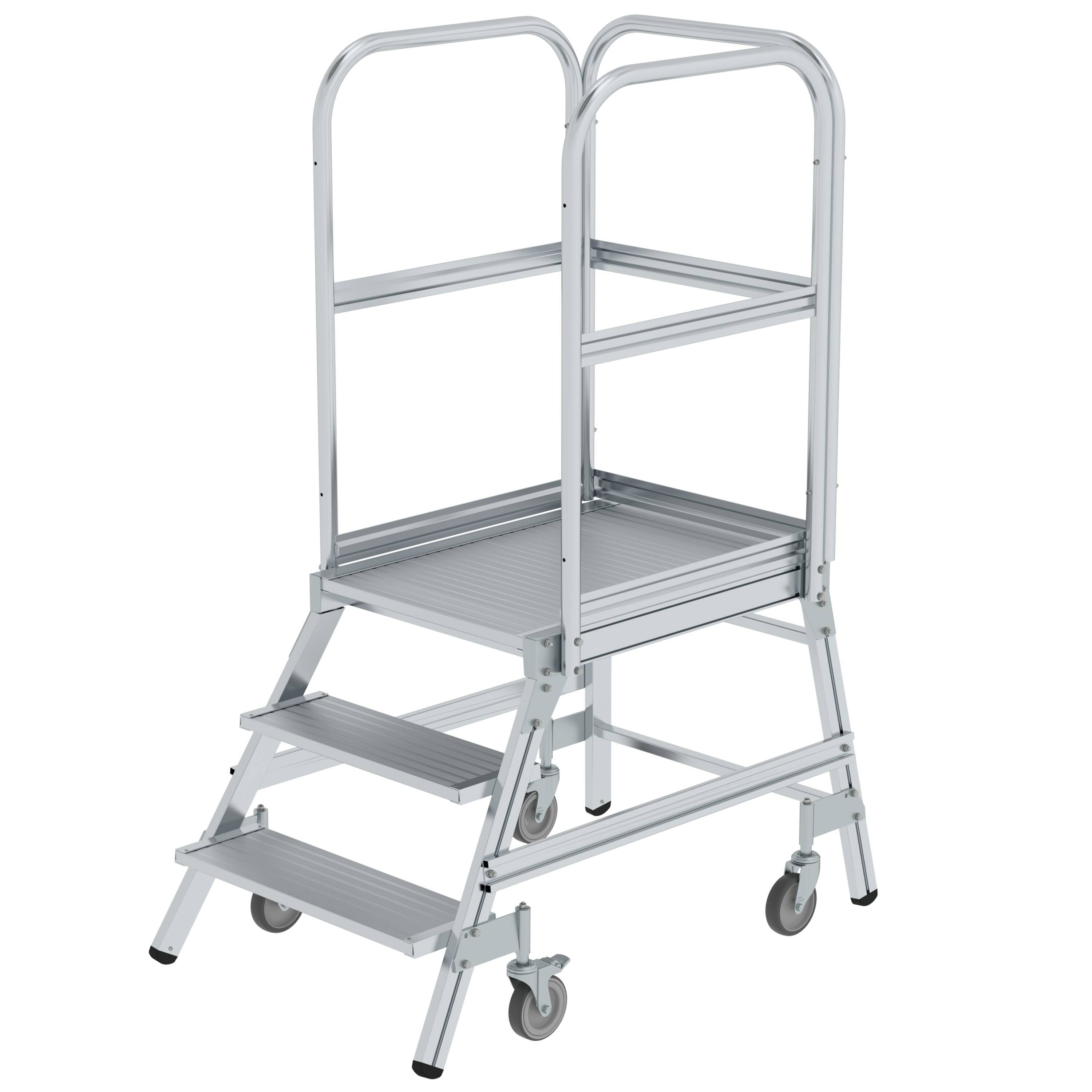 Podesttreppe einseitig begehbar mit Federrollen Aluminium geriffelt 3 Stufen Arbeitshöhe ca. 2,70 m