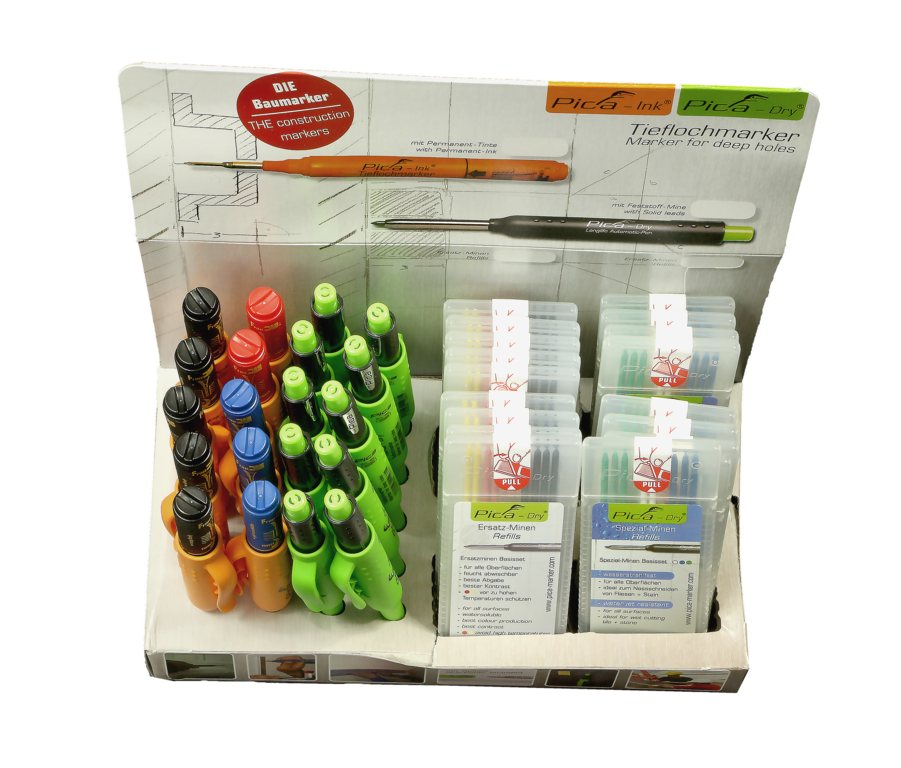 Pica Dry Marker Display á 20 Stück incl.Graphit-  mine,10 Minen-Etuis "Graphit-Set" 4030