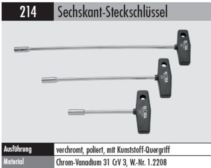 Steckschlüssel 6 ktg.m. Quergriff  214- 10  -350 mm verchromt mit Kunststoff-Quergriff