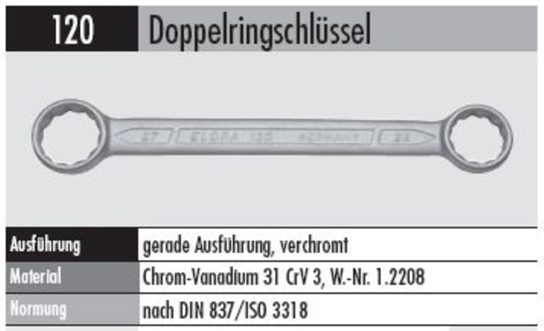Ringschlüssel 120 16X17 mm gerade Ausführung