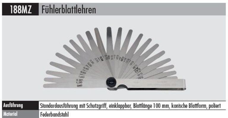 Fühlerblattlehren  188 MZ-25  SPEZIAL MM+INCH Federbandstahl