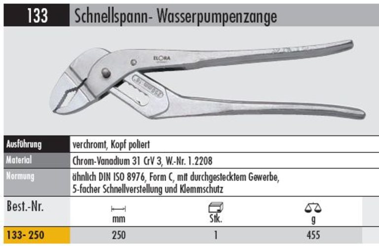 Wasserpumpenzange 133 - 250 mm Schnellspannzange