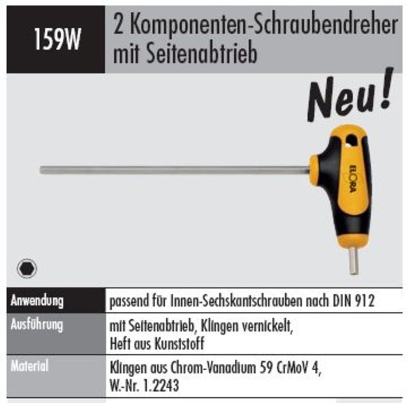 Zwei Komponenten-Schraubendreher mit Seitenantrieb für Innen-Sechskant-Schrauben