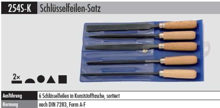 Schlüsselfeilensatz   - mit Holzheften 6 teilig , 100 mm lang