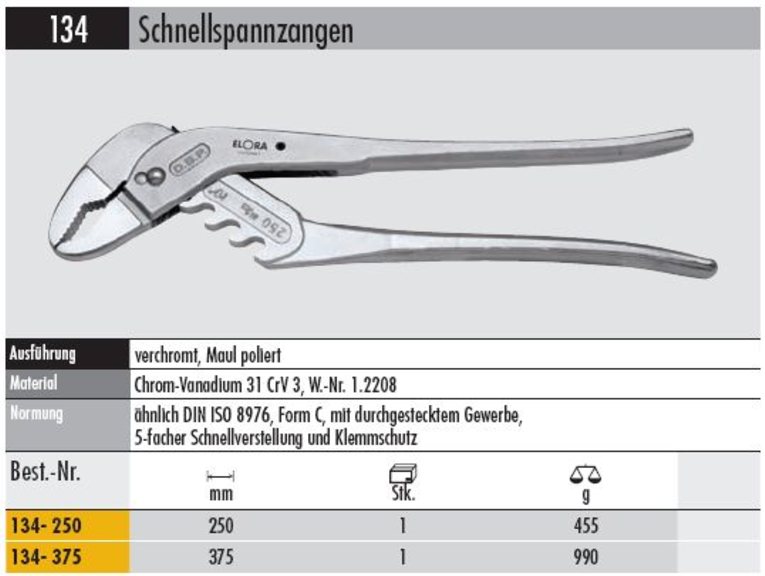 Schnellspannzange 250 mm 5- fache Schnellverstellung