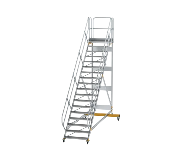 Plattformtreppe 45° fahrbar Stufenbreite 1000mm 19 Stufen Aluminium geriffelt 